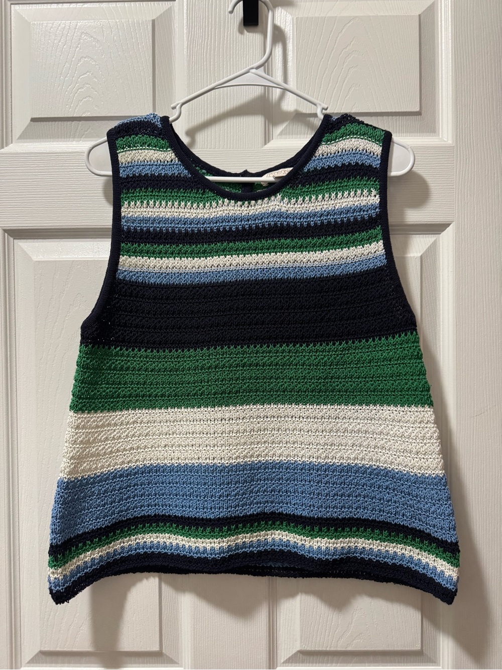 New York & Company Navy, Green, Light Blue and Cream Striped Knit Tank